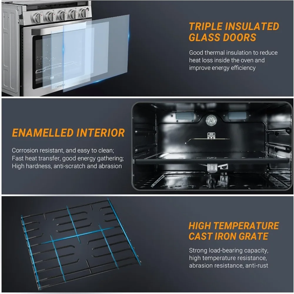 21 Inch RV Gas Range Stove 12V. Gas Range Oven for RV Use with 3 Burners, 1.77 Cu.Ft. Capacity Gas Oven, 28,100BTU 5