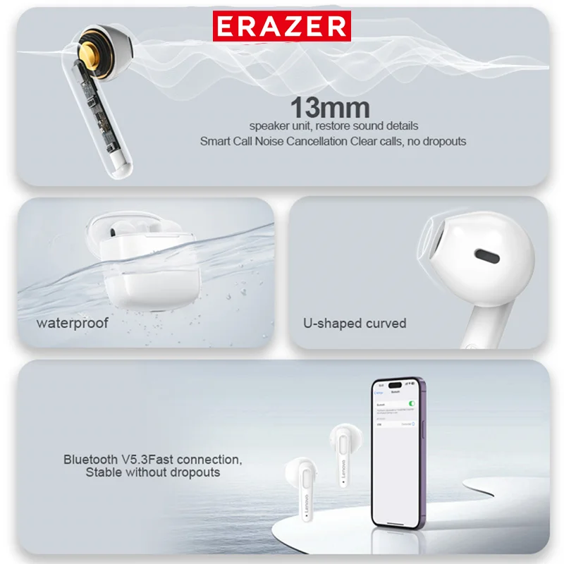 ERAZER  XT98Pro TWS Bluetooth 5.3 Earphones With Mic Hifi Stereo Earbud Wireless Headphones Noise Cancellation Headsets 4