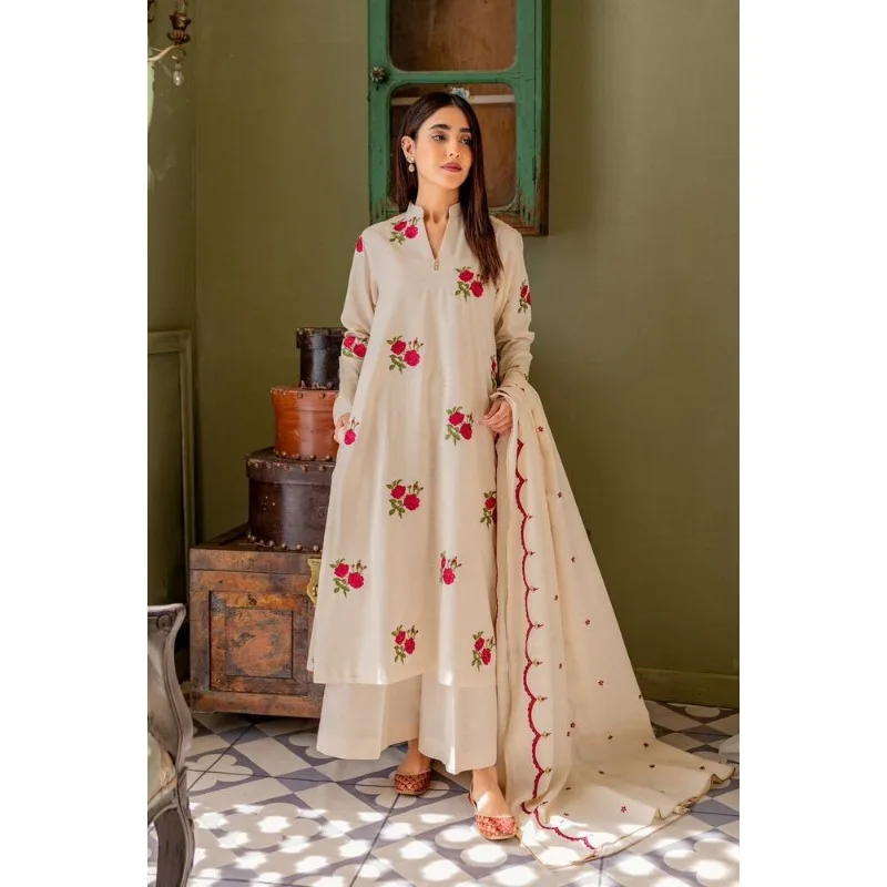 Women Designer Cotton Fabric Flower Printed Salwar Suit Kurti Palazzo Dress Set