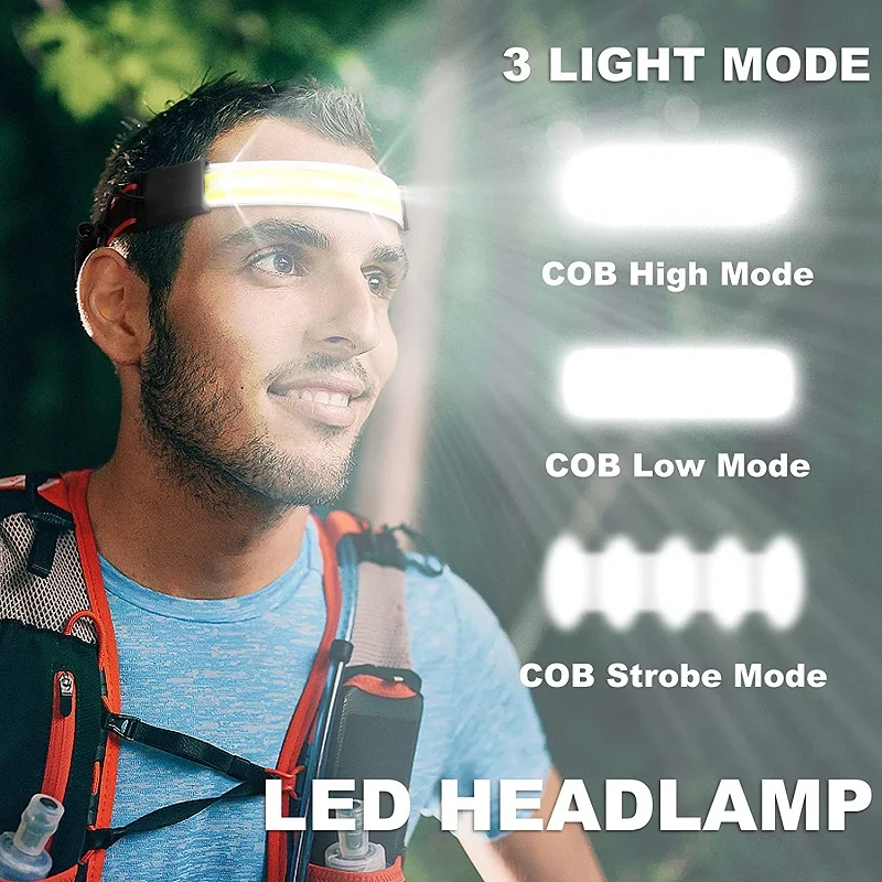 LED COB Headlamp Rechargeable Headlamps Flashlight Waterproof