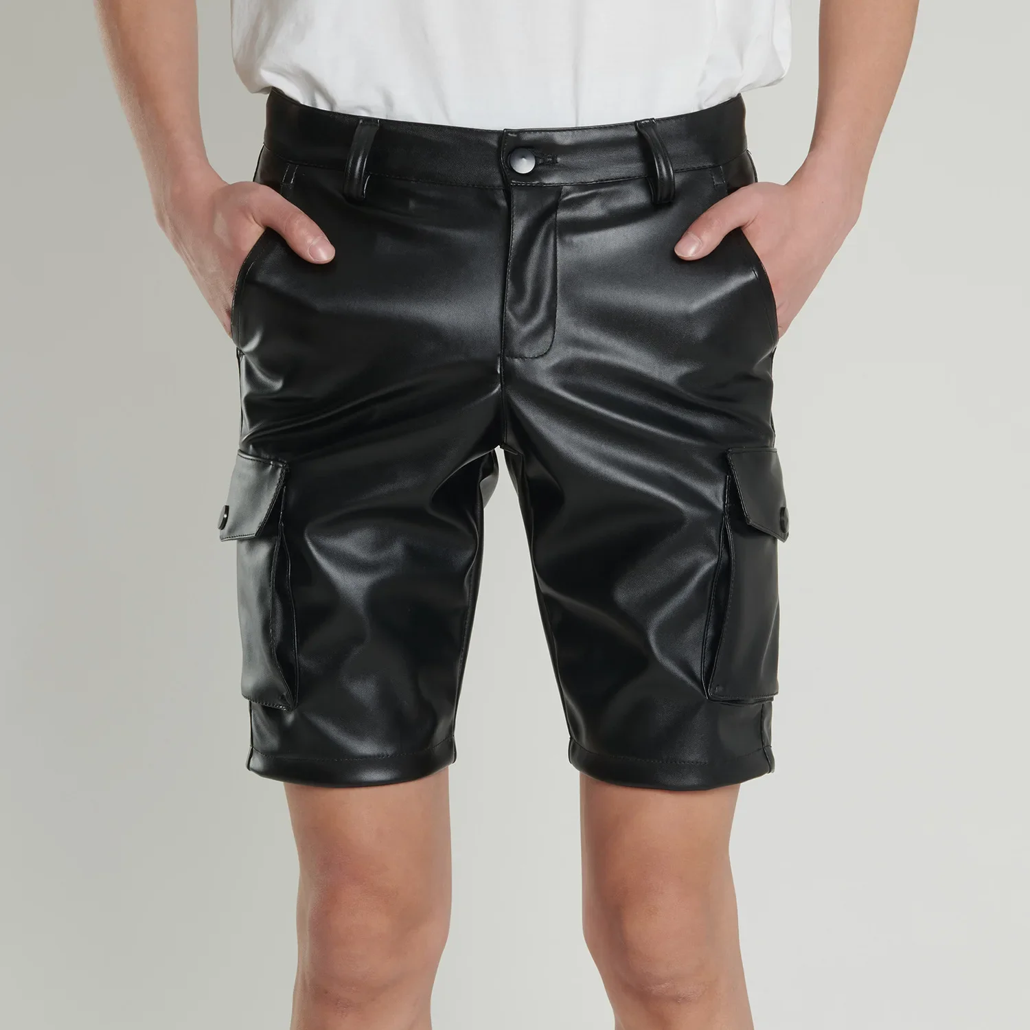 Trousers Men Summer thin Stretch Leather White Black Shorts For Young Cross-border