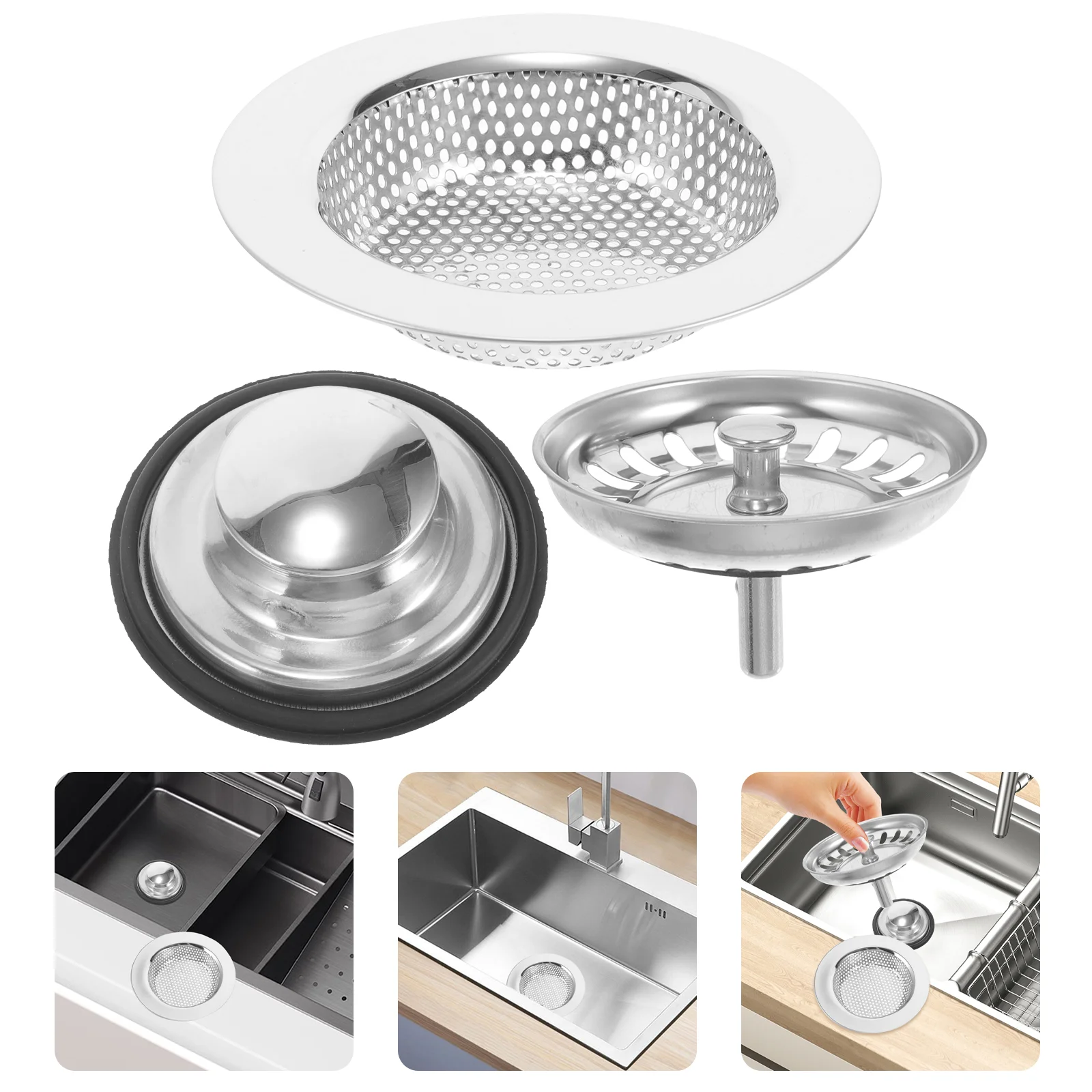 

3pcs Sink Strainers Stainless Steel Drain Catchers Kitchen Garbage Basket Catchers Metal Drainers
