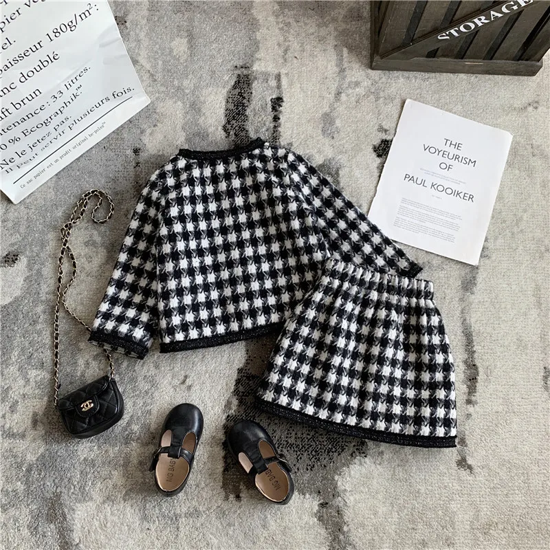 Autumn Girls Plaid Set Winter Children's Fashion Sweater Toddler Two Piece Sets Kids Long Sleeve Casual Wear Clothes kids clothing set,girls clothing set,kids sweatshirt set