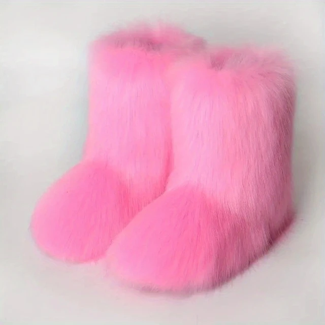 Y2K Fluffy Mid-calf Boots Winter Women Fashion Snow Boots Warm Cotton Shoes 2
