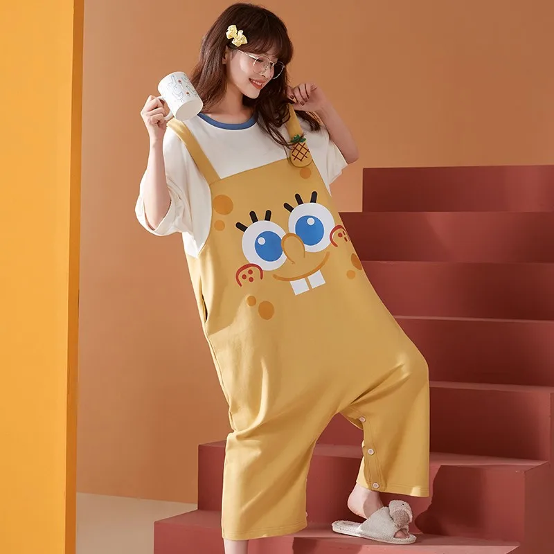 Women's Pajamas Onesies Summer Fashion Bodysuit Cotton Cute Cartoon Nightdress Girl Party Wearing Pajamas Set