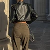 Xeemilo Autumn Faux Leather Short Jacket Y2K Turn-down Collar Fashion Botton Decoration PU Coat 2022 Grunge Street Casual Coats 4