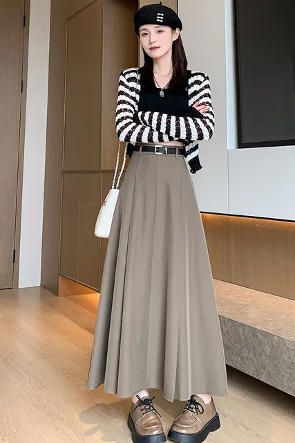 【BINARY01】★layered pleats midi skirt 25SS 韓国発★ Xpqbb Korean Style Women's Midi Skirt 2025 Autumn High