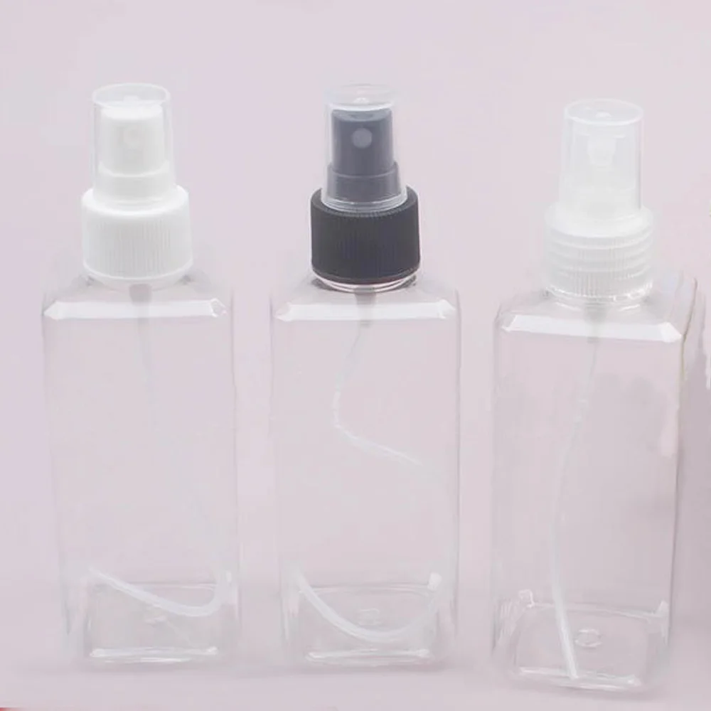 200ml Square shape Refillable transparency color Plastic Portable Spray Perfume bottle with pump sprayer 200ml transparency plastic water spray bottle
