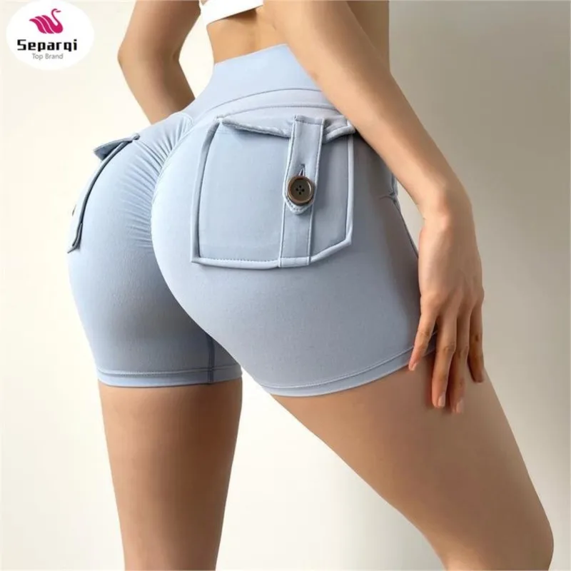 

SEPARQI Women Sport Shorts Pockets Gym Sexy High Waist Workout Push Up Booty Scrunch Biker Shorts Pants Fitness Cycling Tights