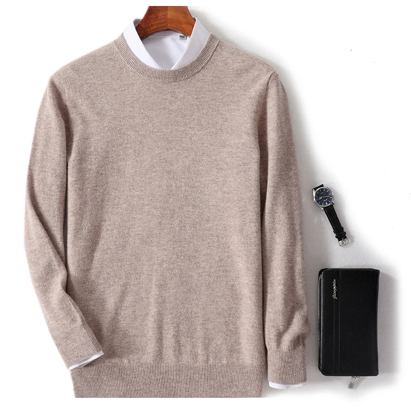 Spring Autumn New Cashmere Sweater Men's First Line Round Neck Knitted Pullover 100% Merino Wool Thin Bottom Shirt Basic Style 3