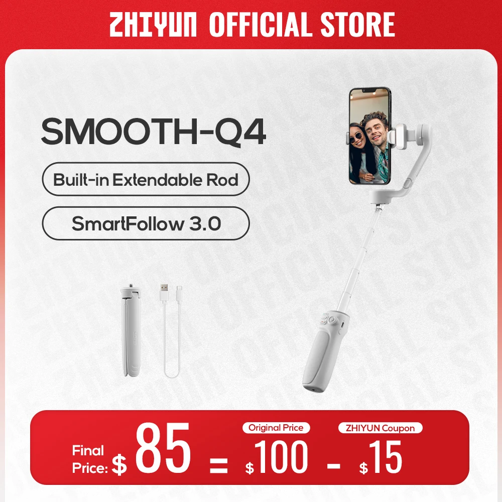 Zhiyun Ufficiale Smooth Q4 Smartphone Gimbal Stabilizzatore Palmare A 3 Assi Per Iphone 15 Pro Max/Huawei/Samsung/Xiaomi Gimbals Per Telefono