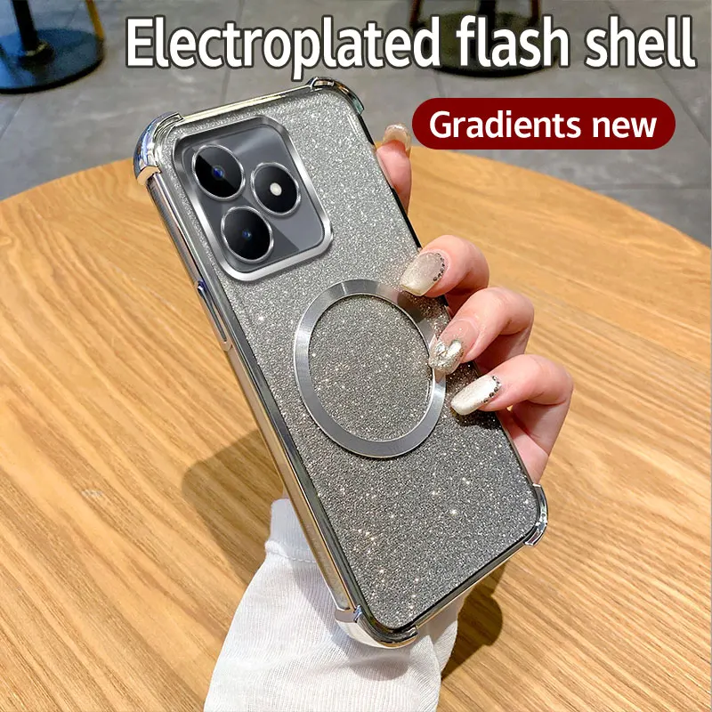 Coque de téléphone à anneau magnétique antichoc pour Realme Note 50 9 Pro Plus 9i 5i 5 C55 C53 C51 C35 C33 C31 C30 C20 C11 C3 Housse à paillettes_voghion.com