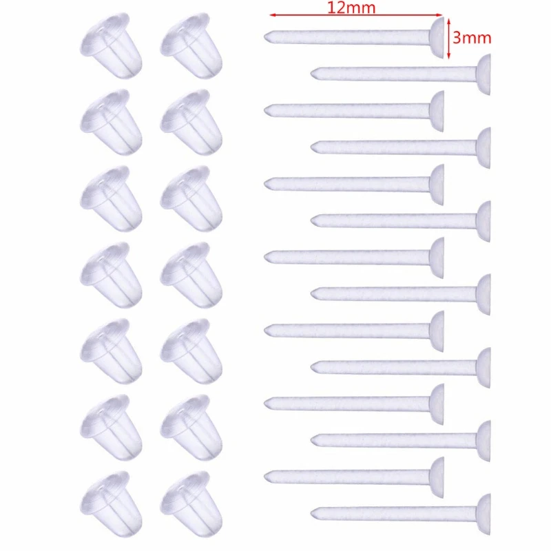 

100 Sets Plastic Earring Posts & Backs Hypoallergenic Stud Earrings for Sensitive Ears Clear Invisible Sport Earrings NEW