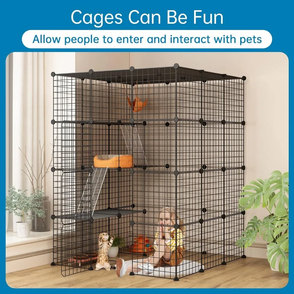 Large Cat Cage,Cat Enclosures Indoor with Balcony,DI YCat Playpen Detachable Metal Wire Kennels Crate Large Exercise Place Ideal
