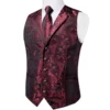 Designer Men's Suit Vest Red Paisley Wedding Party Silk Waistcoat Neck Tie Handkerchief Cufflinks Gilet Men Clothing DiBanGu 3