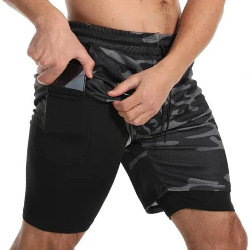 Fishing Men Sport Shorts Sportswear Double-deck Running Shorts 2 In 1 Beach Bottoms Summer Gym Fitness Training Jogging Short