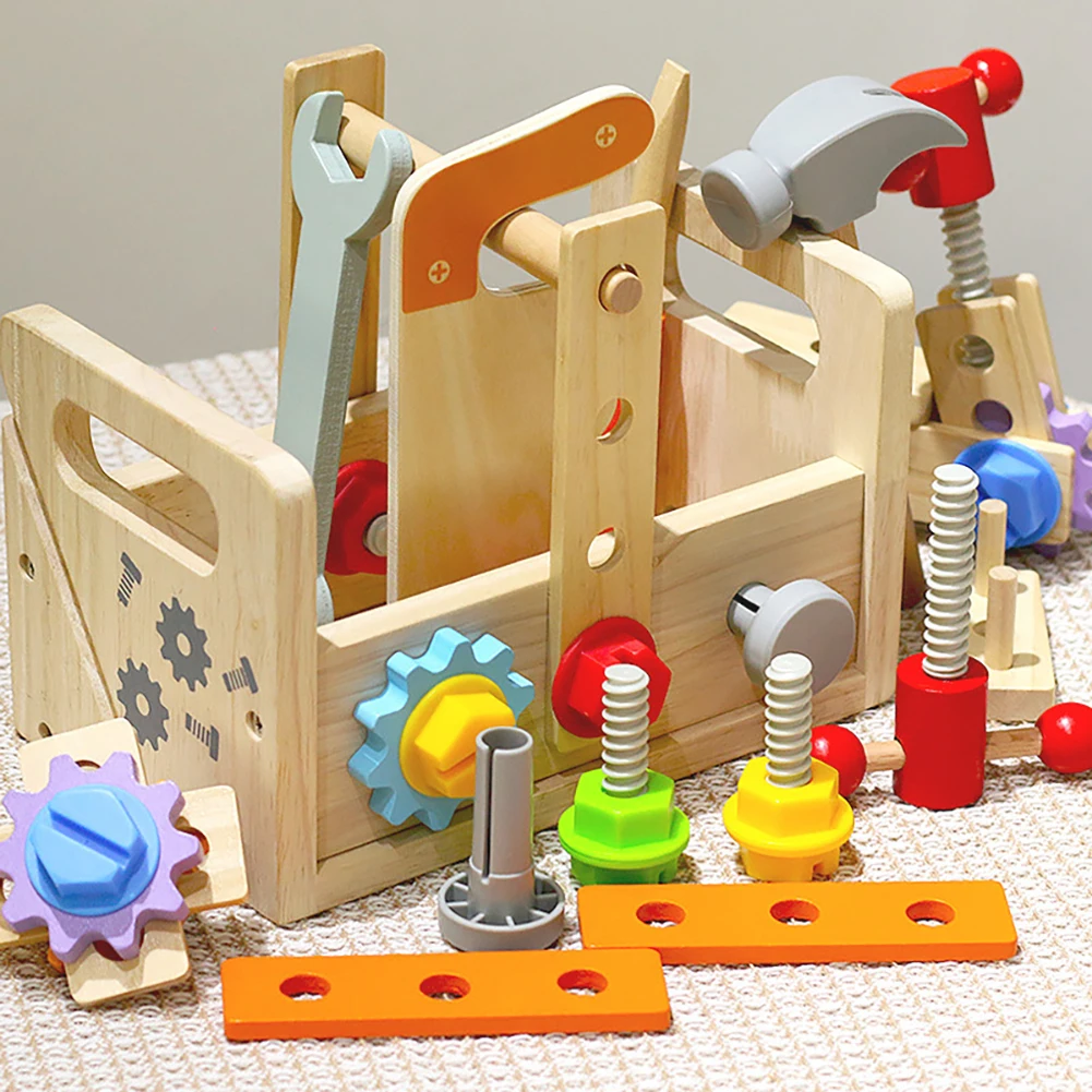 

Wooden Toolbox Pretend Play Set Montessori Children Toy For Boys Nut Disassembly Screw Assembly Simulation Repair Carpenter Tool