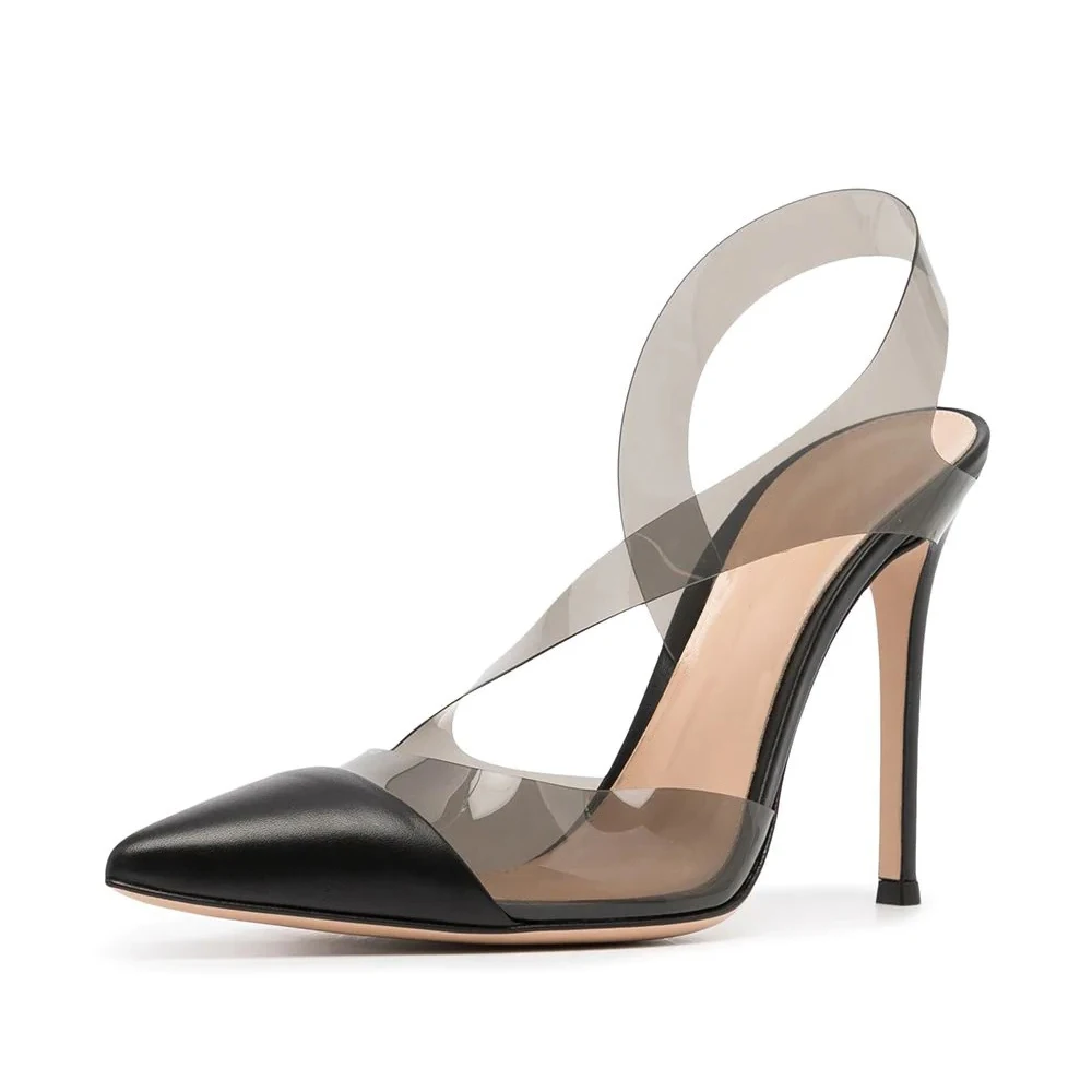 

Black High Heels for Women 2022 Pointed Toe Strappy Pumps Clear PVC Party Heels Evening Shoes Plus Size Stilettos Free Shipping