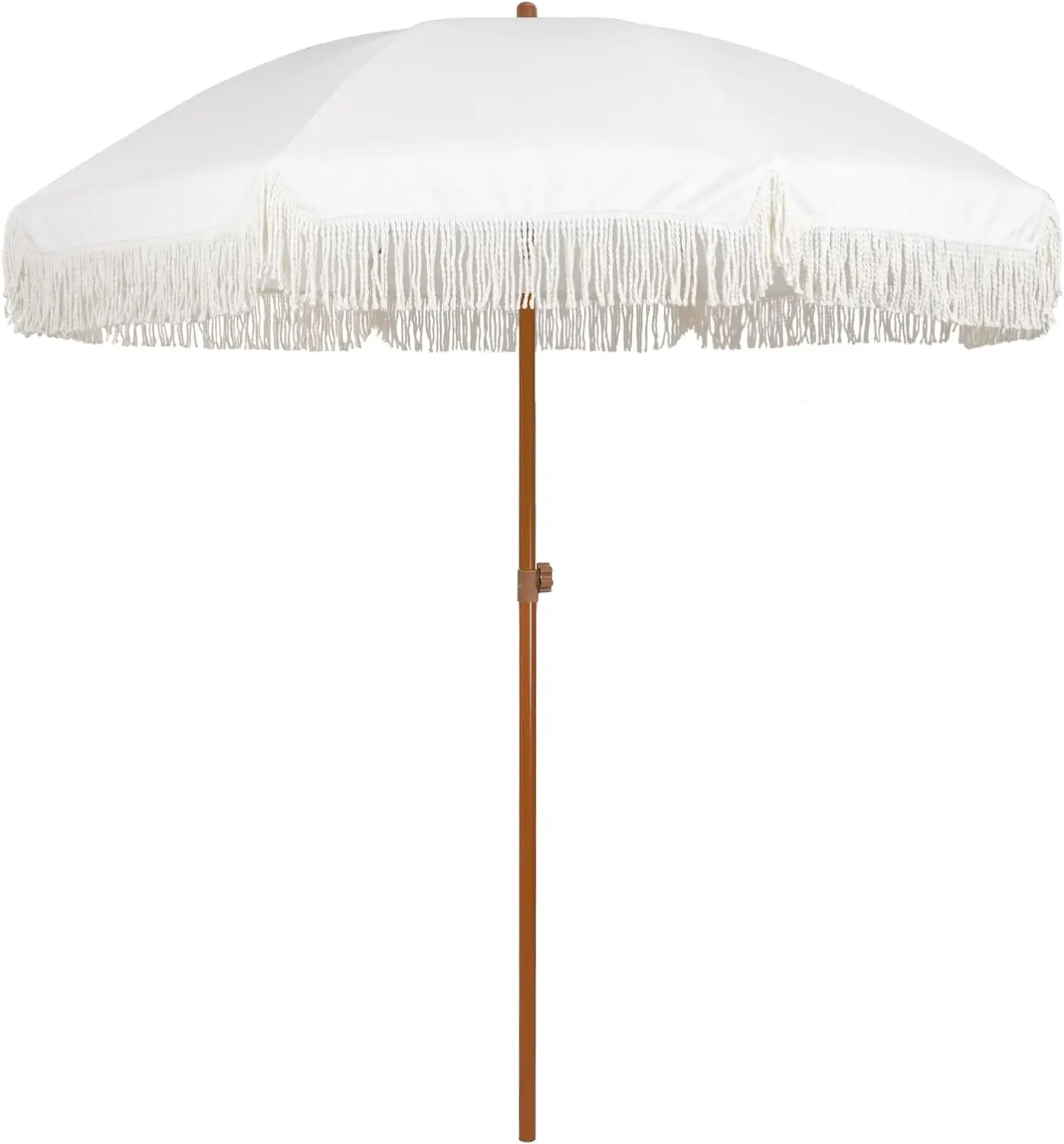 

7ft Patio Umbrella with Fringe Outdoor Tassel Umbrella UPF50+ Premium Steel Pole and Ribs Push Button Tilt, Gazebo