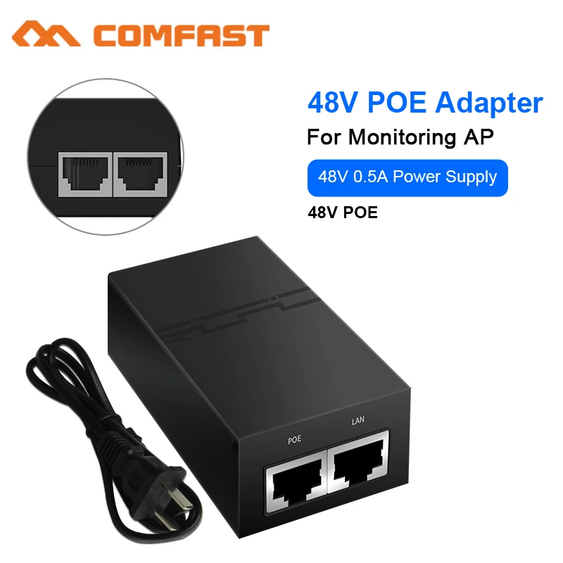 48V 0.5A /0.32A Ethernet POE Power Adapter 100V-240V Converter Supply ...