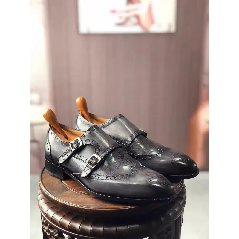 Top Layer Cowhide Business Leather Shoes Breathable Square