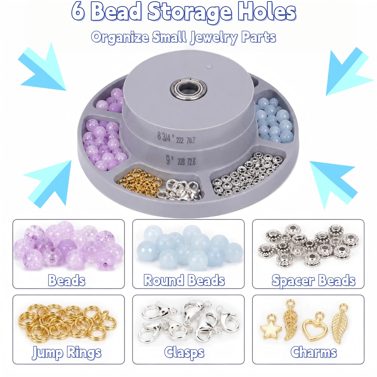 PHYHOO Bracelet Sizer Measuring Tool 6 Section Display Stand with Size Markings 5-9 Inch for DIY Jewelry Making and Bead Storage