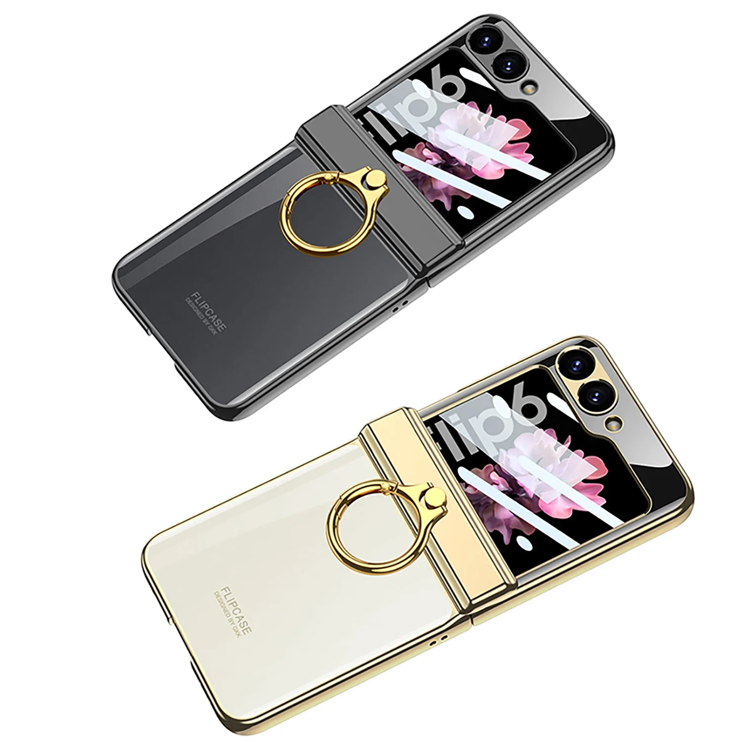 Luxury Magnetic Hinge Ring Holder Transparent Plating Acrylic Case with Screen Protector