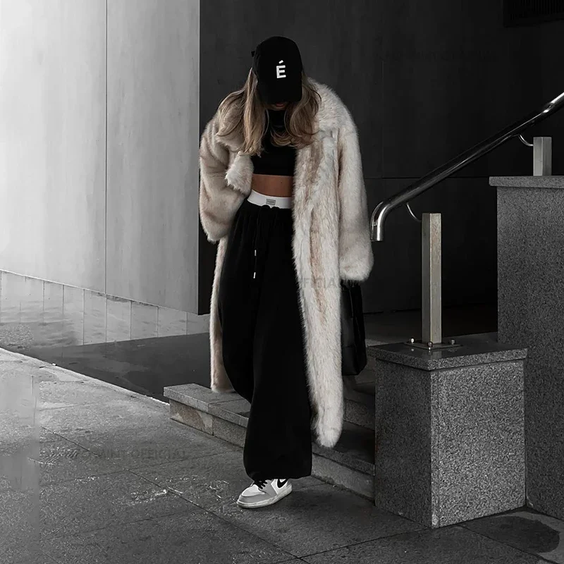 Neo Mint Vintage Luxury Long Faux Fox Fur Coat Women 2024 Winter Warm Fluffy Fur Jacket Female Street Furry Outerwear Overcoat 2