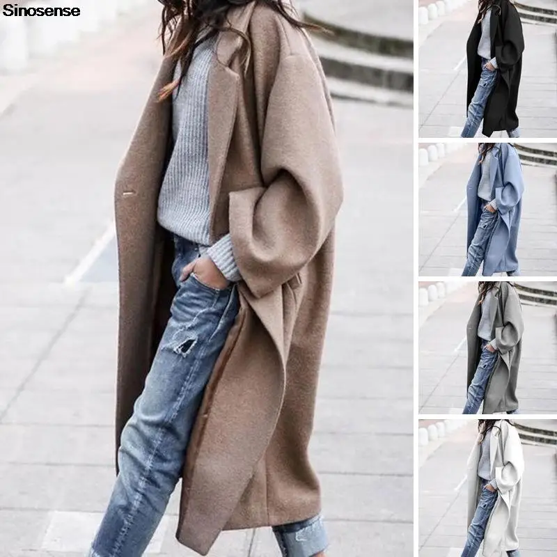 

Women's Warm Winter Casual Long Wool Trench Coat Oversized Notched Collar Wool Blend Single Breast Long Outwear Overcoat Jacket