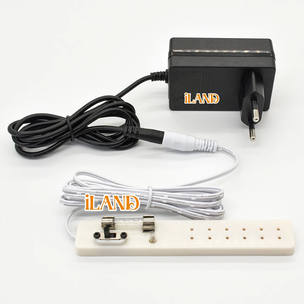 Doll Accessories iLAND Dollhouse Voltage Converter Socket Dc 12v EU Universal Plug Adapter Miniature Lamp Light