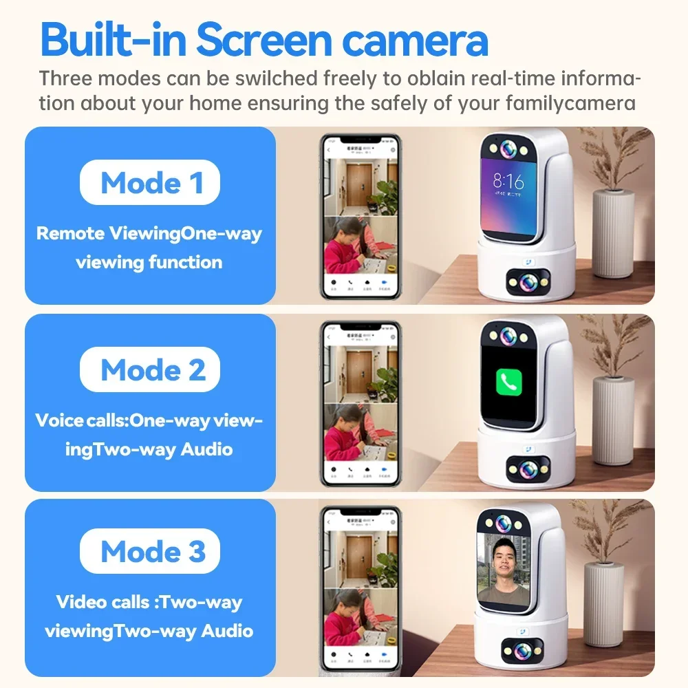 3MP WIFI IP Camera HD Baby Monitor Camera 2-Way Video Call Color Night Vision One Key Click Call CCTV PTZ Wireless Smart