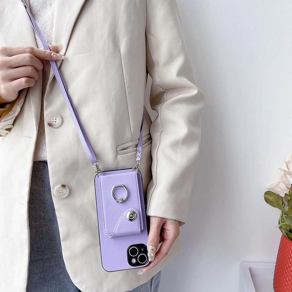 Versatile Detachable Strap Phone Case with Ring Stand and Multi-Card Holder