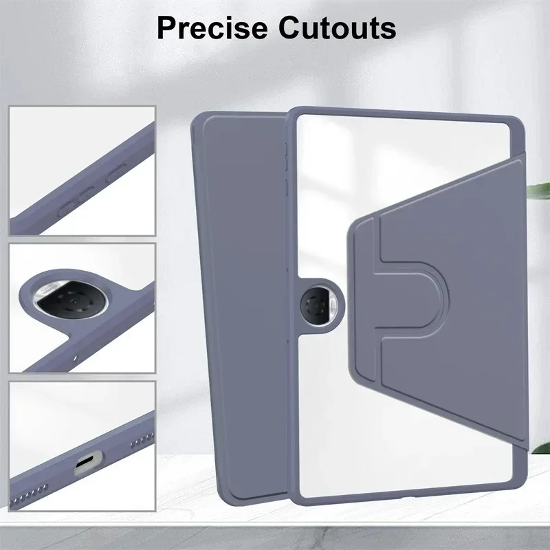 360 Rotating Acrylic Tablet Cover with Pencil Holder, Fits 11.35 Inch Tablets