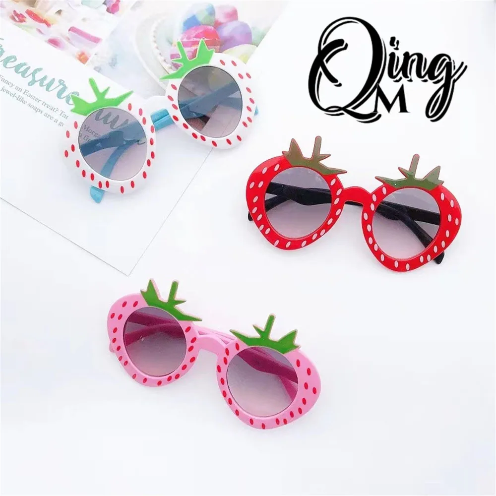 New Cute Baby Sunglasses Childrens Cartoon Funny Strawberry Shape Large Frame Glasses Fashionable Personality Sunglasses