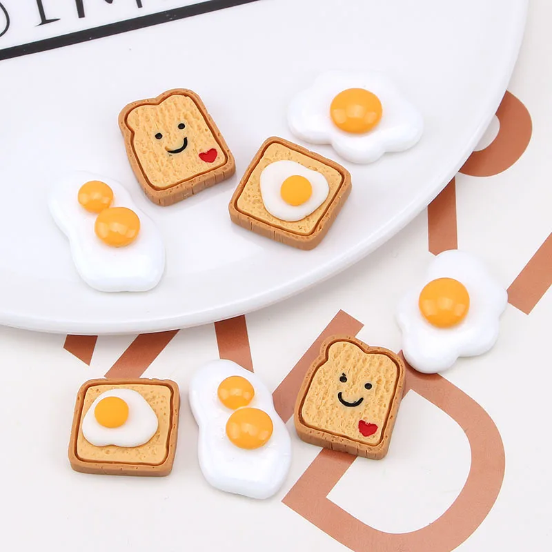 

5Pcs/Lot Hand Painted Kawaii Resin Mixed Bread / Poached Egg Cute Flatback Cabochons Hair Clip DIY Decorative Accessories