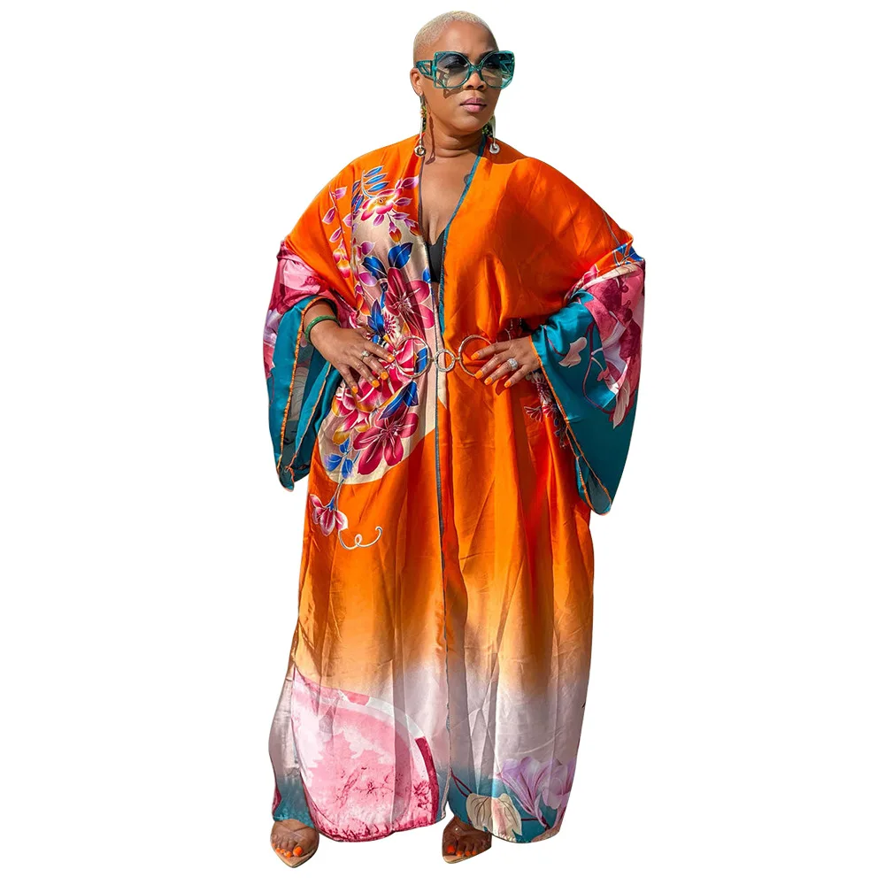 

2023 New European and American Fashion Trench Coat with Simulated Silk and Multiple Printing for Women