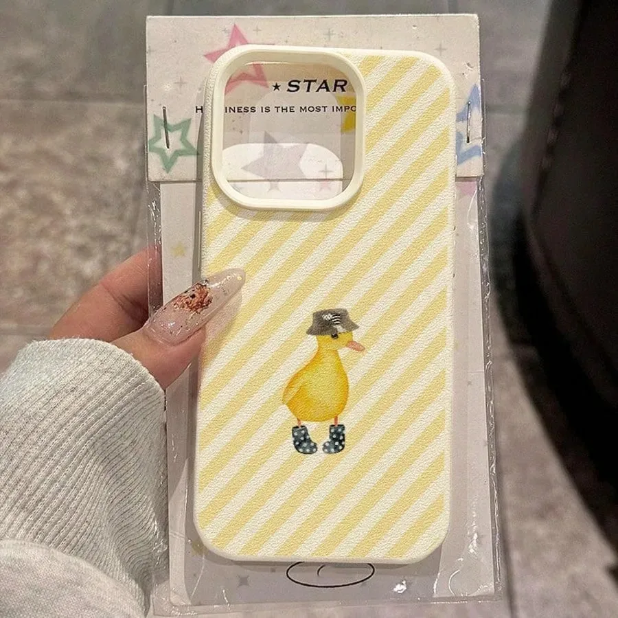 Lichee Texture Striped Duck Art Cat Design Case Cover
