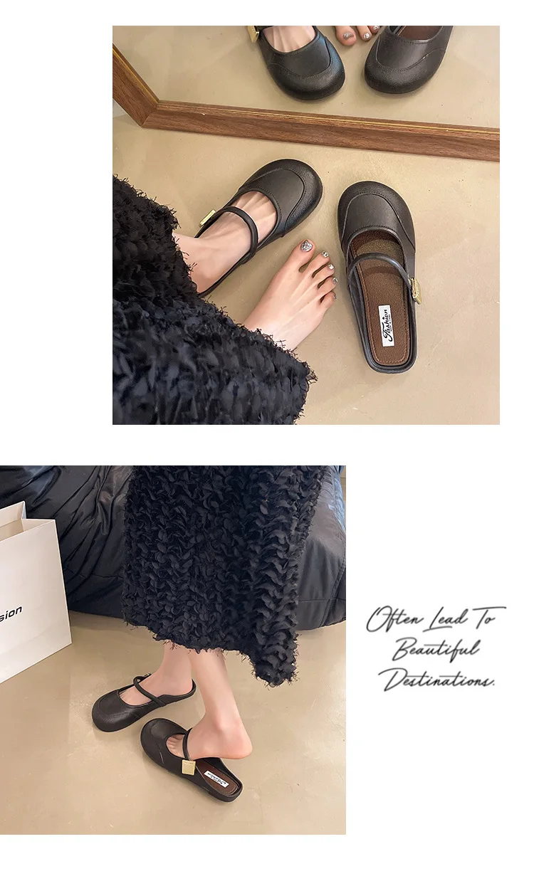 Damen-Mary-Jane-Schuhe mit weichem Boden, Sommer, bequeme flache Sandalen, quadratische Zehenpartie, PVC-Strandschuhe, reine Farbe, Retro-Französischer fauler Schuh – Detail 8
