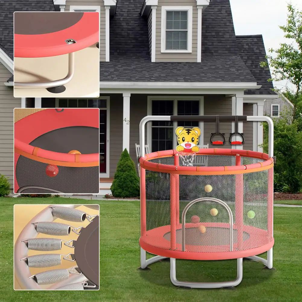 Kids Trampoline with Basketball Hoop, Swing, Sandbag, Ocean Balls, 440lbs Indoor Outdoor Trampoline with Enclosure Net 2