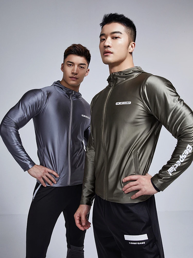 

Glossy Ice Silk Sports Jacket Top Zipper Men's Fitness Running Plus Size Long Sleeve T-shirt