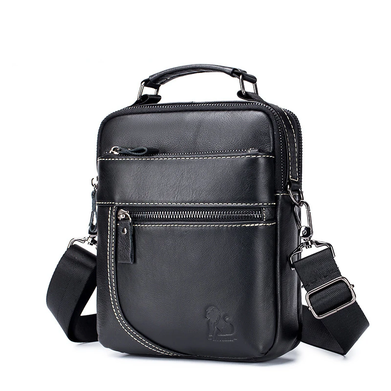 Men's Cowhide Crossbody Bag Retro Single Shoulder Bag Men's First Layer Cowhide Vertical Square Fashion Handbag Brown Black Bag