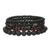 4 pièces/ensemble pierre de galle noire pierre volcanique perles de bois multicouche hommes combinaison Bracelet élastique pour Couple amis bijoux