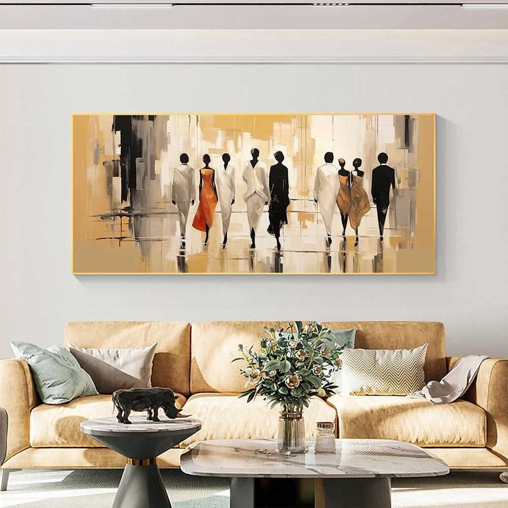 

Hand Painted Oil Paintings Abstract Modern People Landscape Oil Painting on Canvas Large Wall Art Walking in the Street Painting