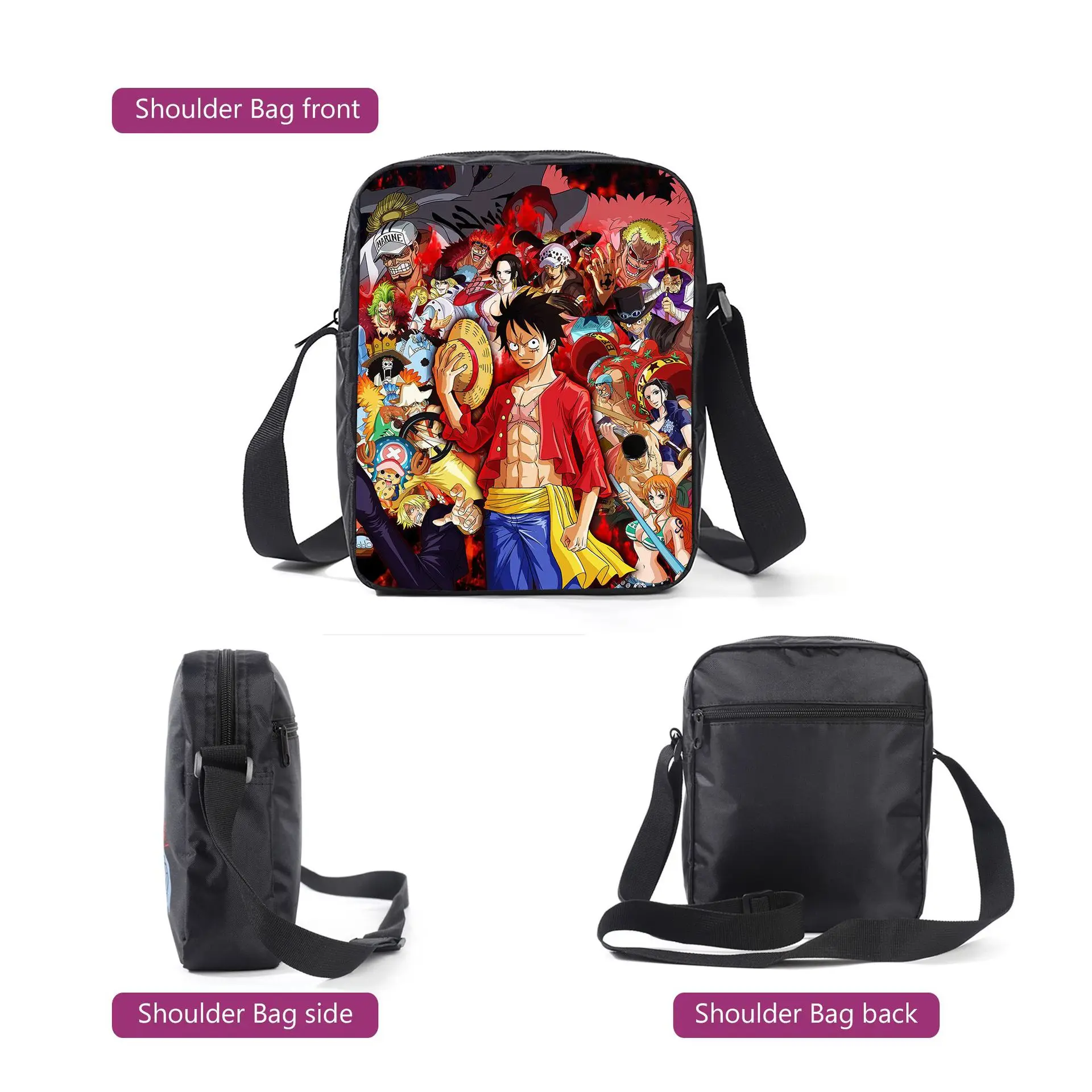 3pcs Set New Anime Bag One Piece Backpack Luffy Figures Kids School Bags Pen and Messenger Bags Big Travel Bag Childrens Gifts