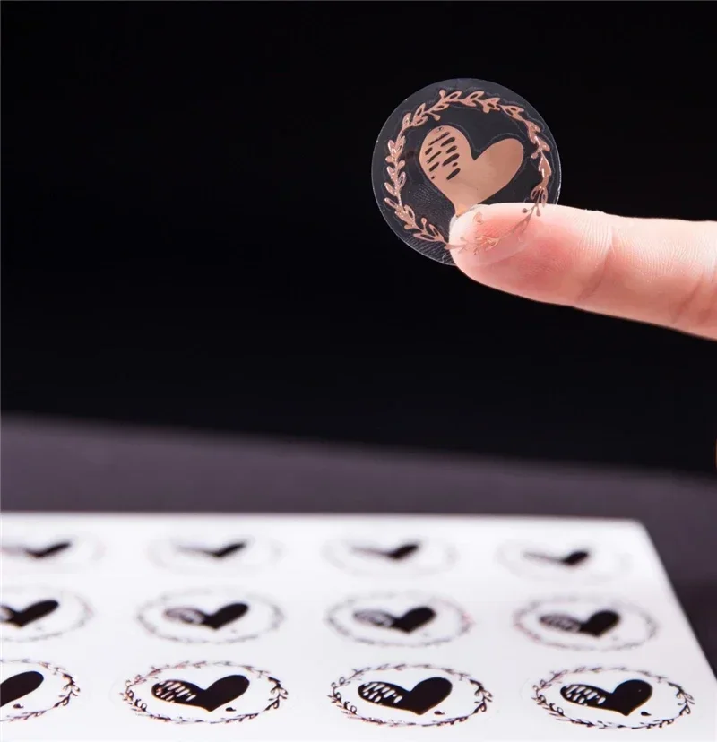 Bronzing Transparent Sealing Stickers Love Heart Round Gold Silver Black Envelop Candy Bag Lables for Baking Gift DIY 200Pcs/Set decorative labels stickers self adhesive stickers paper stickers adhesive stickers