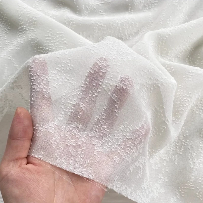 

Chiffon Polyester Fabric with Embossed Floral and Dotted Patterns, Ideal for Casual Wear and Event Dresses Fabric By The Meter
