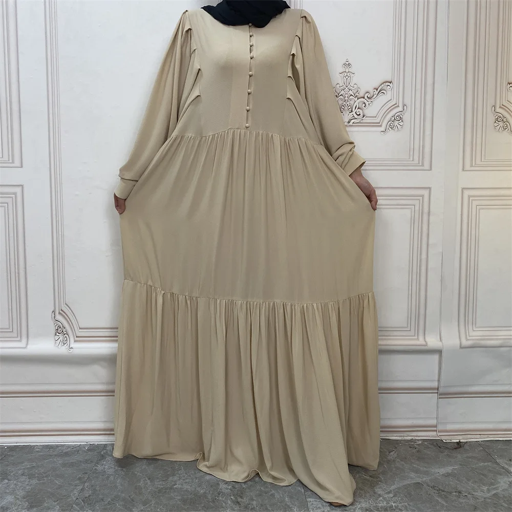 

Hot Sale Summer Chiffon Long Dress Solid Color Loose A-line Button Dress vestidos elegantes para mujer moroccan kaftan