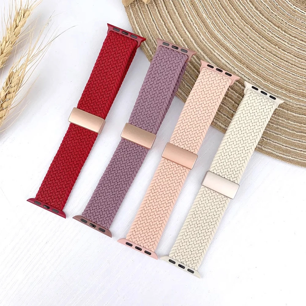 애플 워치 밴드용 마그네틱 브레이드 솔로 루프 한국 팔찌 시리즈 SE 9 7 4 5 6 8 울트라 스트랩, 45mm, 44mm, 40mm, 41mm, 42mm, 49mm