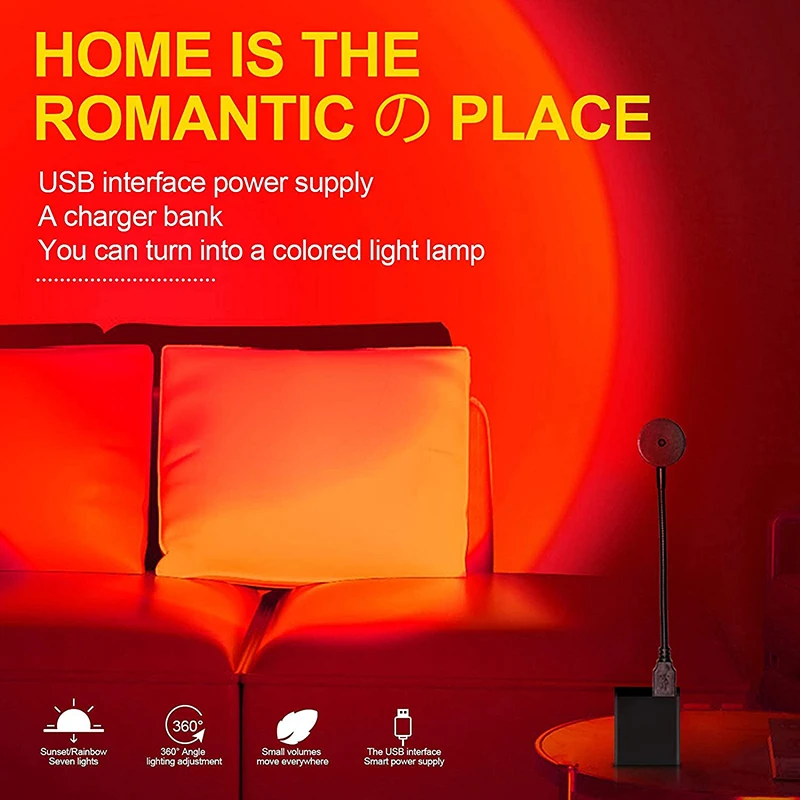 7 Colors Sunset Lamp USB Powered Rainbow Projector Lamp Bedroom Atmosphere Night Light 14 Modes Photography Background Lights potato night light