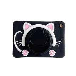 Colorful Kids Silicone Tablet Case with Cartoon Design for Samsung Galaxy Tab A8, A8.0, and A10.1 (Black Cat)